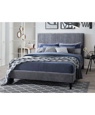 Grey Upholstered Queen Headboard and Bed Base Bundle