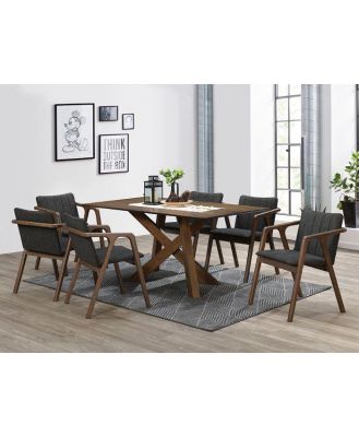 Modern Walnut & Black Fabric Dining Set