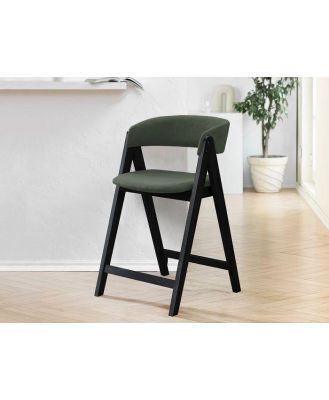 Black Modern Counter Bar Stool with Green Fabric