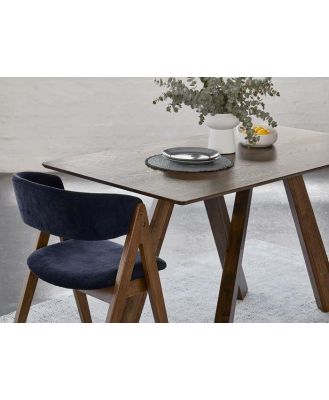 Hardwood Dining Chair with Navy Blue Fabric