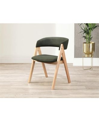 Natural Hardwood Dining Chair with Green Fabric