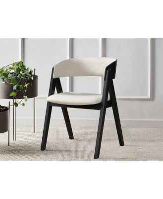 Black Timber Modern Dining Chair with Beige Fabric