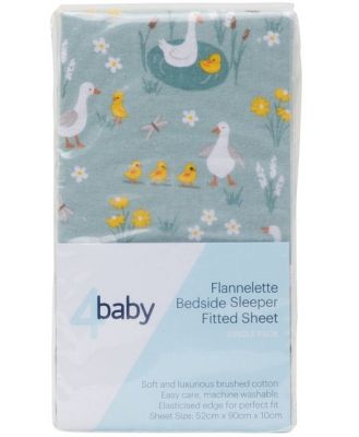 4Baby Flannel Bedside Sleeper Fitted Sheet Ducklings Green