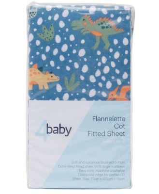 4Baby Flannel Cot Fitted Sheet Dinosnores Blue