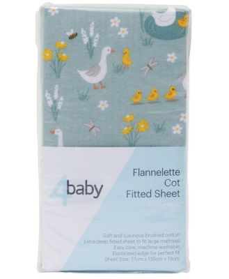 4Baby Flannel Cot Fitted Sheet Duckling Green