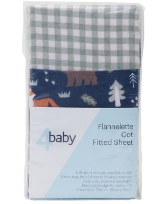 4Baby Flannel Cot Fitted Sheet Fox & Friends 2 Pack