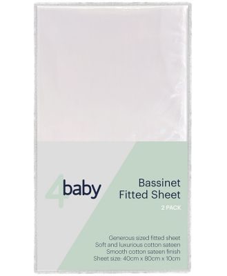 4Baby Sateen Bassinet Fitted Sheet New White 2 Pack