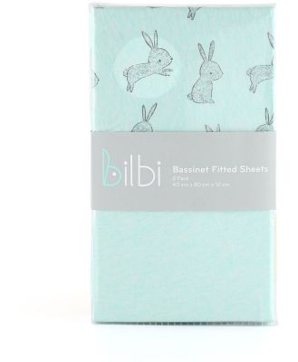 Bilbi Jersey Bassinet Fitted Sheet Green Bunny 2 Pack