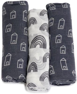 Bubba Blue Nordic Muslin Swaddle Wrap Charcoal/White Size 3 Pack