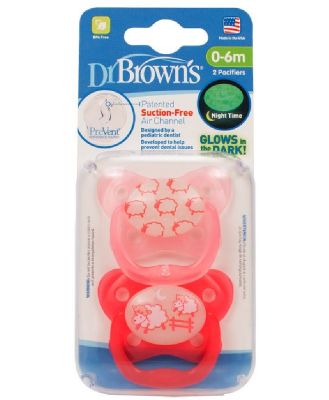 Dr Browns Soother Prevent Glow in the Dark Stage 1 0-6Mth+ Pink