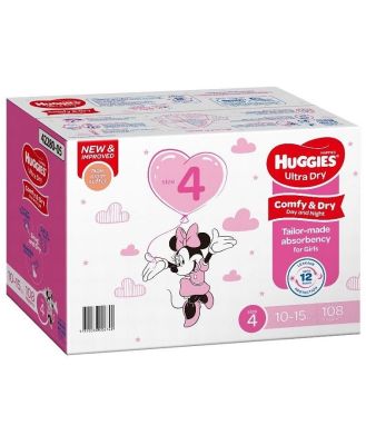 Huggies Nappies Mega -Toddler Girl Size 4 - 108 Pack