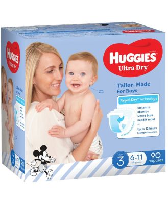 Huggies Ultra Dry Nappies Boys Size3 (6-11Kg) 90 Pack