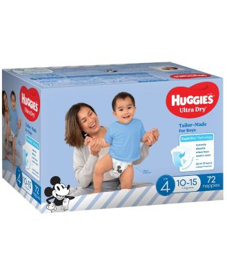 Huggies Ultra Dry Nappies Boys Size4 (10-15Kg) 72 Pack
