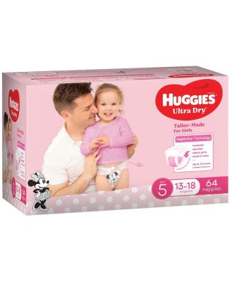 Huggies Ultra Dry Nappies Girls Size5 (13-18Kg) 64 Pack