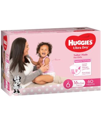 Huggies Ultra Dry Nappies Girls Size6 (16Kg+) 60 Pack