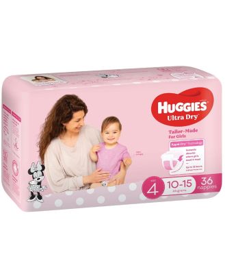Huggies Ultra Dry Nappies Size4 (10-15Kg) GirlSize - 36 Pack