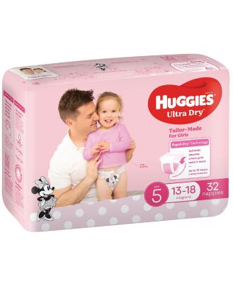 Huggies Ultra Dry Nappies Size5 (13-18Kg) GirlSize - 32 Pack