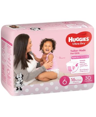 Huggies Ultra Dry Nappies Size6 (16Kg+) GirlSize - 30 Pack