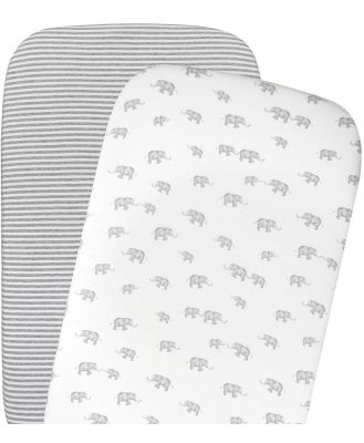 Living Textiles 2 Pack Bedside Bassinet Fitted Sheet Grey Elephant