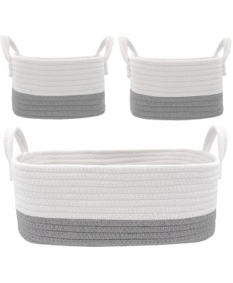 Living Textiles Cotton Rope Basket Grey 3 Piece