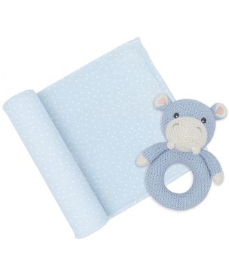 Living Textiles Jersey Wrap & Rattle Henry the Hippo