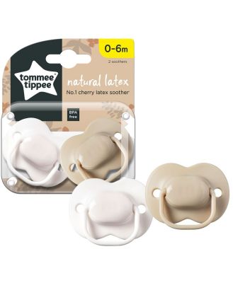 Tommee Tippee Cherry Shaped Latex Soother - 0-6 Months - 2 Pack- White & Beige