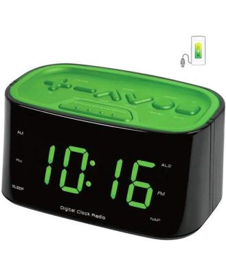 Lenoxx Large Number Display Clock Radio - Green LED