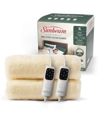 Sunbeam Sleep Perfect Wool Fleece Anti-Bacterial Electric Blanket - King