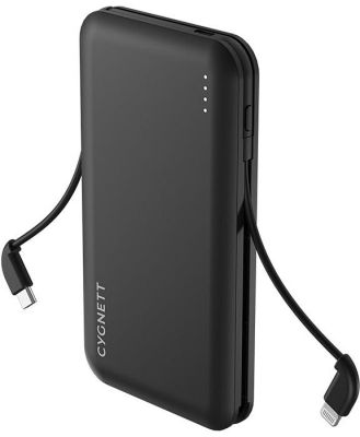Cygnett ChargeUp Pocket 10,000 mAh Power Bank with integrated charging cables CY4406PBCHE