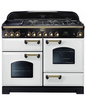 Falcon Classic Deluxe 110cm Dual Fuel Upright Cooker White/Brass CDL110DFWH/BR