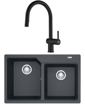 Franke Urban Onyx Double Bowl Inset Sink & Active Pull-out matte black tap UBG620-86ON/TA7791MB