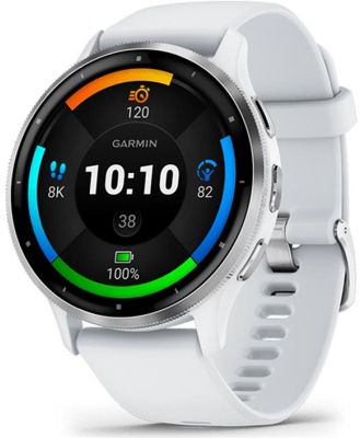 Garmin Venu 3 Silver stainless steel bezel with whitestone case and silicone band 010-02784-00