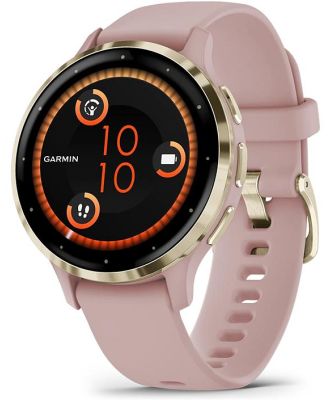 Garmin Venu 3S Soft Gold Stainless Steel Bezel with Dust Rose Case and Silicone Band 010-02785-03