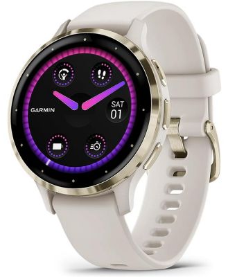 Garmin Venu 3S Soft Gold Stainless Steel Bezel with Ivory Case and Silicone Band 010-02785-04