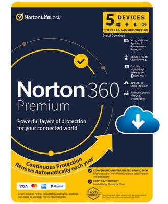 Norton 360 Premium - 5 Devices - 1 Year Pre-Paid Subscription 5397231014650