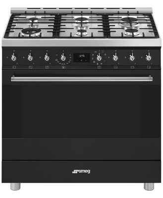 Smeg 90cm 6 Burner Classic Freestanding Pyrolytic Cooker Matte Black CSP9GMMBA2