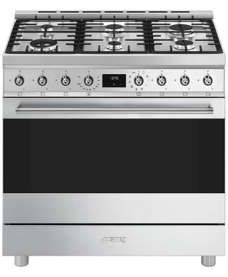 Smeg 90cm 6 Burner Classic Freestanding Pyrolytic Cooker Stainless Steel CSP9GMXA2