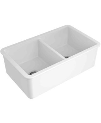 Turner Hastings Cuisine 81 x 49 Double Inset / Undermount Fine Fireclay Sink - Gloss White CUD81FS