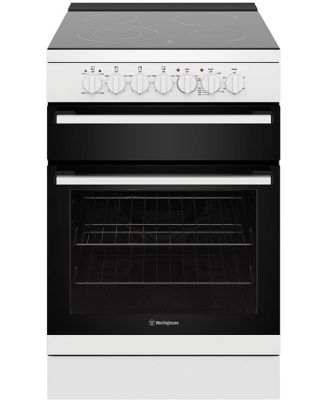 Westinghouse 60cm freestanding electric oven and ceramic cooktop, white WFE642WCB