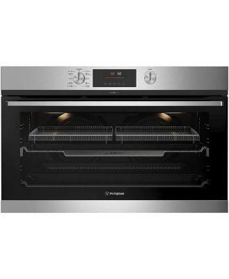 Westinghouse 90cm multi-function 10 stainless steel PyroClean oven with AirFry, twin fan, and 125L WVEP9716SD