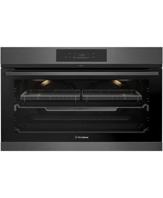Westinghouse 90cm multi-function 17 dark stainless steel PyroClean oven with AirFry, EasyBake +Steam, twin fan, and full touch TFT controls WVEP9917DD