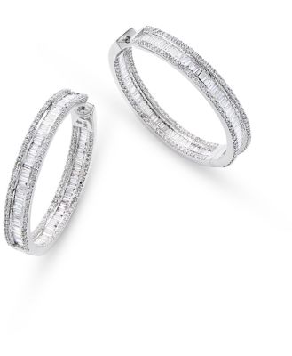 Bloomingdale's Fine Collection Diamond Baguette & Round Inside Out Hoop Earrings in 14K White Gold, 3.0 ct. t. w.