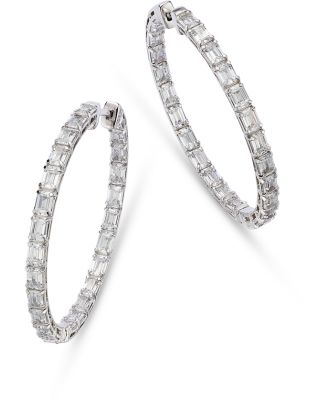 Bloomingdale's Fine Collection Diamond Emerald-Cut Inside-Out Medium Hoop Earrings in 14K White Gold, 7.0 ct. t. w. - Exclusive