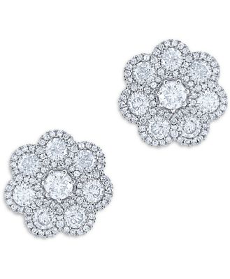 Bloomingdale's Fine Collection Diamond Halo Flower Stud Earrings in 14K White Gold, 4.0 ct. t. w. - Exclusive