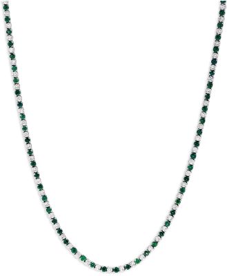 Bloomingdale's Fine Collection Emerald & Diamond Tennis Necklace in 14K White Gold, 17