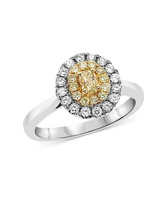 Bloomingdale's Yellow & White Diamond Oval Halo Ring in 18K White & Yellow Gold - 100% Exclusive