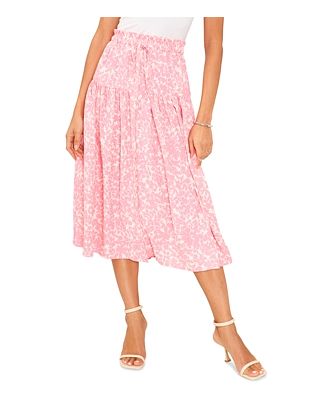 1.state Floral Center Pleated Midi Skirt