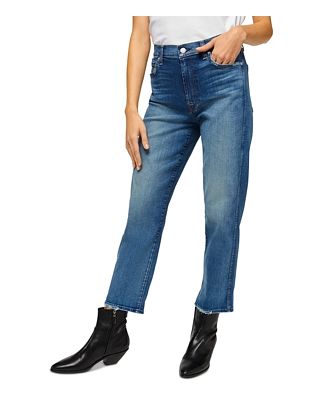 7 For All Mankind High Rise Ankle Straight Jeans in Blue