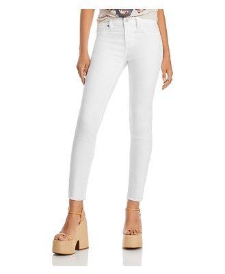 7 For All Mankind Roxanne Mid Rise Raw Hem Ankle Skinny Jeans in White Fashion