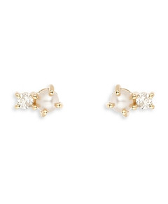 Adina Reyter 14K Yellow Gold Cultured Freshwater Pearl & Diamond Amigos Stud Earrings